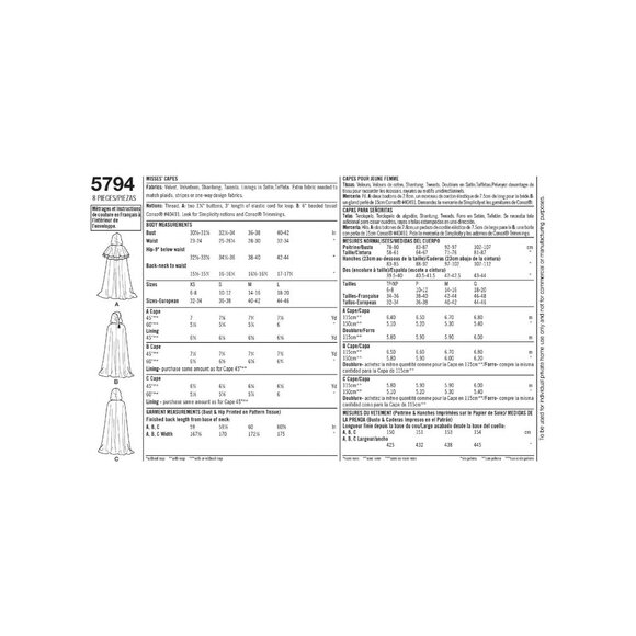 Simplicity 5794 Sewing Pattern Medieval Fantasy Cape Cloak Womens Sizes XS-XL - Picture 9 of 9